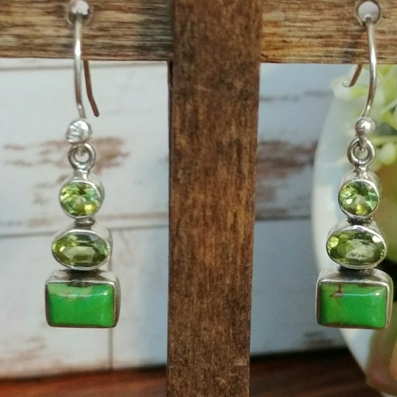 Jewelry - Green Copper Turquoise & Peridot Earrings
